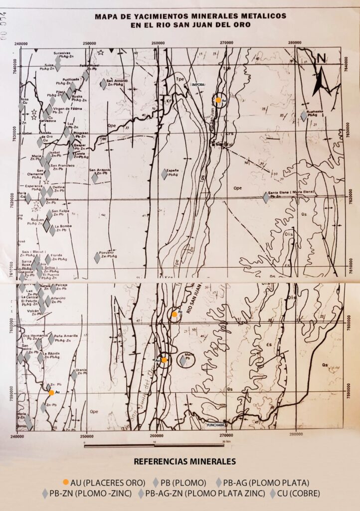 Mapa de Yacimientos Minerales metálicos (1992). 
Fuente: SERGEOMIN.
