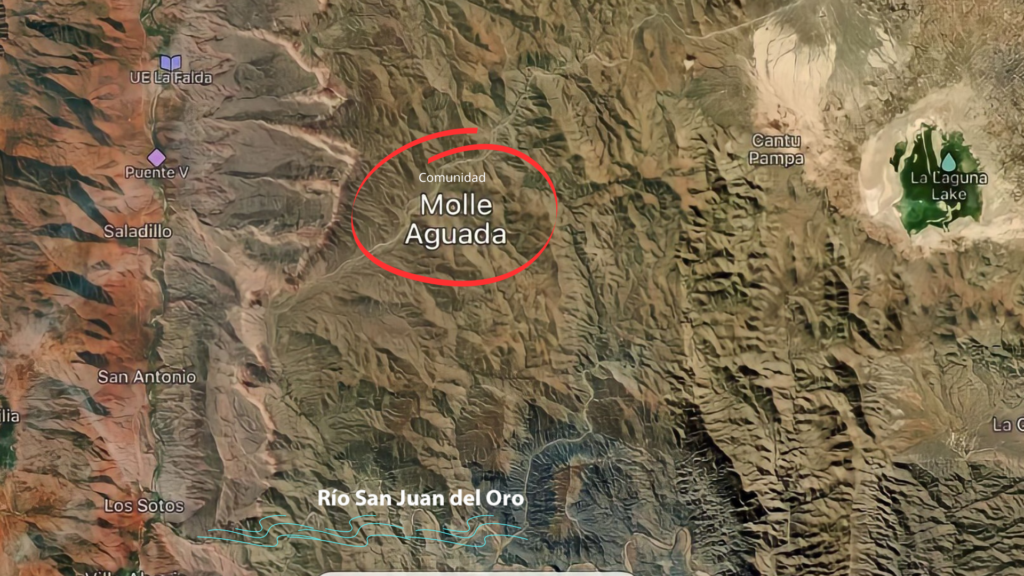 Mapa de ubicación de la comunidad de Molle Aguada. 
Fuente: Mapcarta
